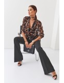 Animal print envelope blouse, black 020481 - Online store - Boutique